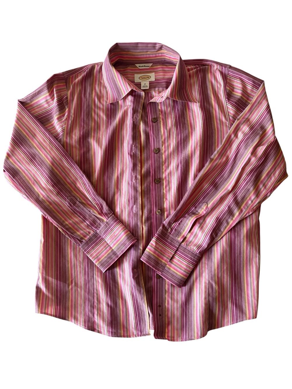 Women’s Pink Striped Long-Sleeve Button-Up Shirt